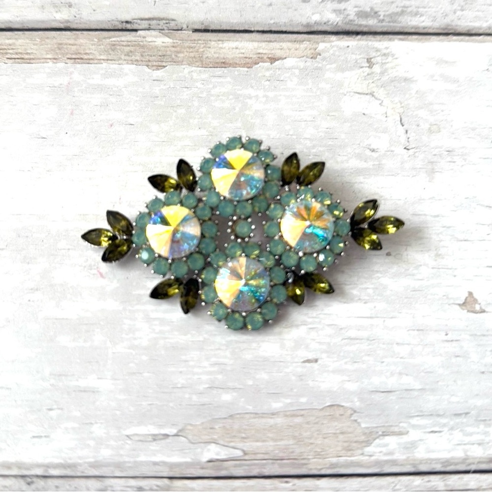 Brooch Lapel Pin Flowers Blue Flower Green Leaves Women’s Jewelry